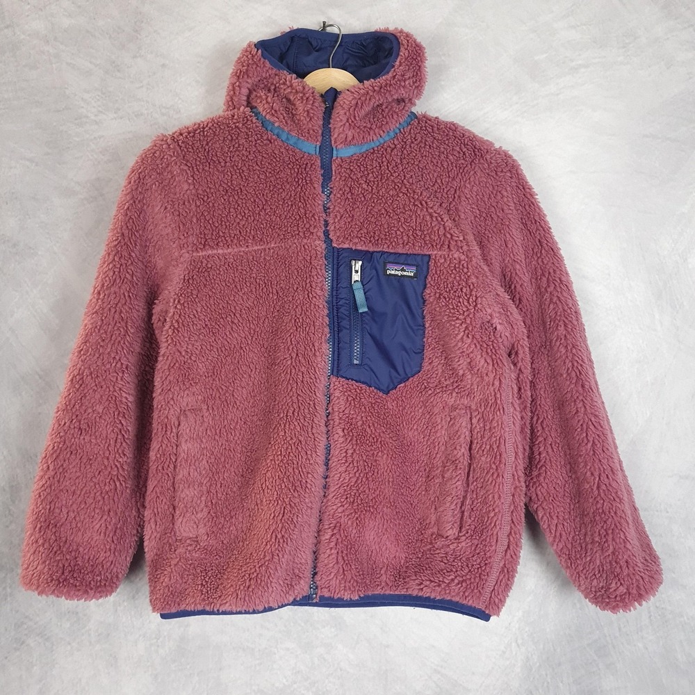 Patagonia Jacket Girls 10 Blue Pink Reversible Ready Freddy Hoody Fleece Puffer